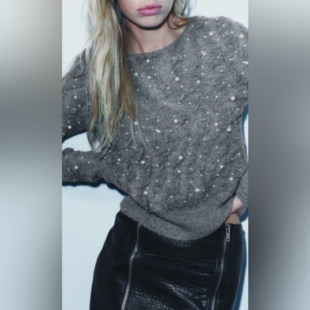 Zara Gray Sweater Gray Textured Wool Blend Cozy‎ Chunky Sweater Coquette